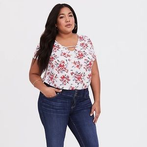 Ivory Floral Georgette Keyhole Tunic Blouse from Torrid